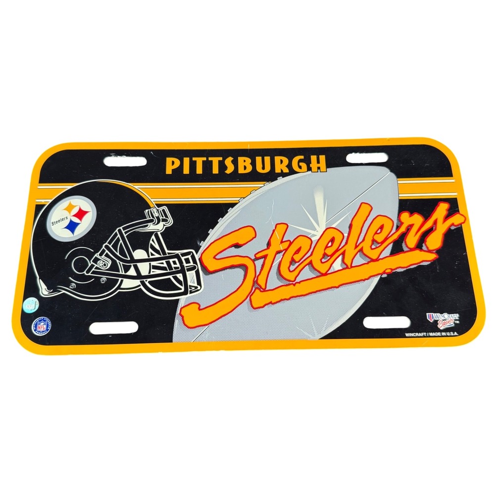 WinCraft Pittsburgh Steelers License Plate Black Gold Vintage NFL Car Decor